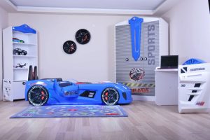 Pat pentru copii Car, Musvenus, Mnv3, 130x60x235 cm, Multicolor - imagine 9