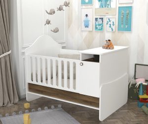 Patut pentru copii Baby Nest, Tera Home, Lora, PAL, Alb/Maro - imagine 3