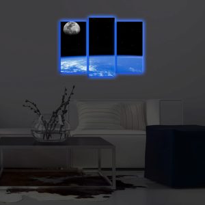 Set 3 tablouri decorative cu lumina LED, 3PATDACT-31, Canvas, 20 x 39 cm, 2 piese, Multicolor - imagine 3