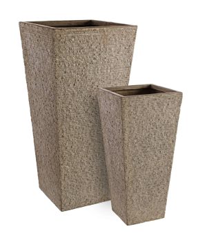 Set 2 ghivece pentru exterior High Square, Bizzotto, 42 x 42 x 88 cm, fibra de sticla si argila, gri nisip - imagine 2