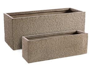 Set 2 jardiniere pentru exterior Rectangular, Bizzotto, 80 x 30 x 30 cm, fibra de sticla si argila, natural - imagine 2