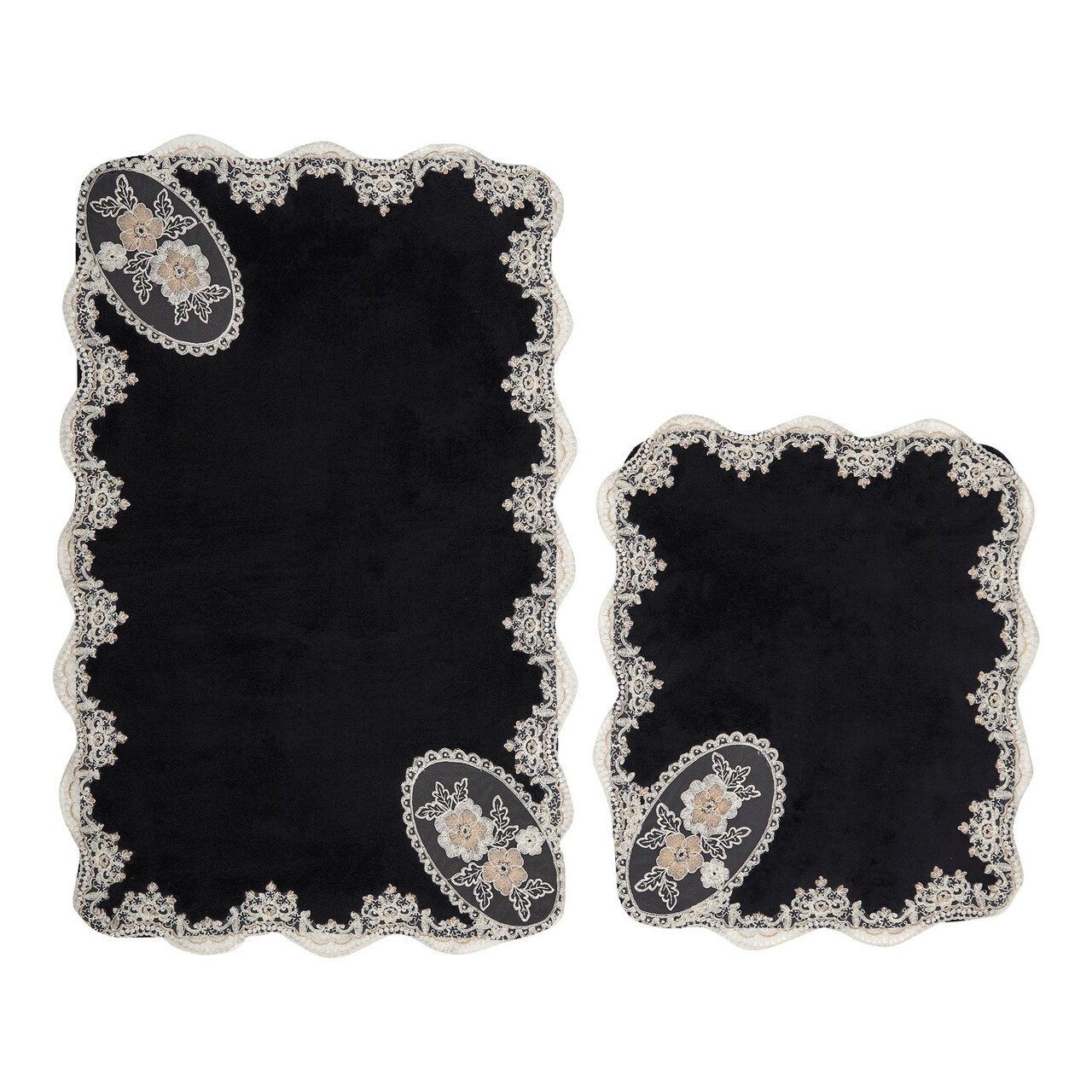 Set covorase de baie 2 piese, Alanur Home, ALNE4645, Poliester, Alb/Negru 4 l set covoras de baie 2 bucati acasa alanur alne4645 poliester alb negru 3.jpg