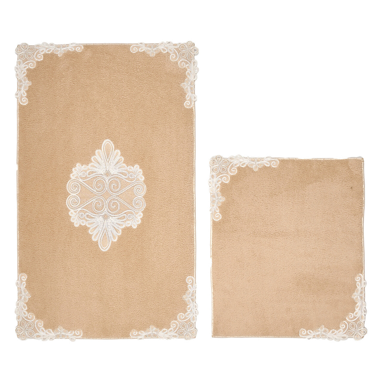 Set covorase de baie 2 piese, Alanur Home, cot-klzt5-32, Poliester, Cappuccino 2 l set covoras de baie 2 bucati acasa alanur cot klzt5 32 poliester cappuccino 1.jpg