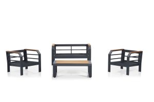 Set mobilier de gradina, Clara, Assento Gri 2+1+1+S, Gri/Negru - imagine 2