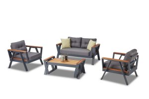 Set mobilier de gradina, Clara, Atlas 2-1-1-S, Antracit / Lemn / Gri închis