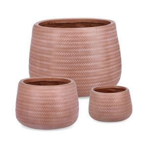 Set ghivece pentru exterior 3 piese Tressage, Bizzotto, Ø50 x 36 cm, fibra de sticla si argila, teracota - imagine 2