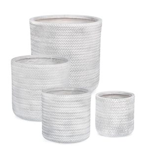 Set ghivece pentru exterior 4 piese Tressage, Bizzotto, Ø43 x 43 cm, fibra de sticla si argila, alb antic - imagine 2