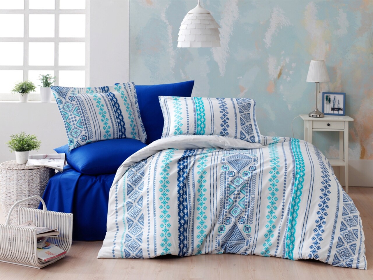 Lenjerie de pat dubla Super King (US) (ES), Zaur - Blue, Türkiz, Bumbac Ranforce 1 l set husa de pilota ranforce super king sua es zaur turcoaz 100 bumbac infortat.jpg