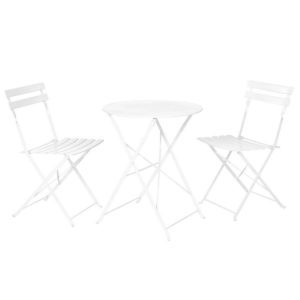 Set mobilier de gradina 3 piese Sira, 60 x 60 x 71 cm, otel, alb