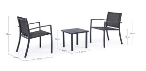 Set mobilier pentru gradina/terasa 3 piese Auri, Bizzotto, otel/textilena 2x1, gri carbune - imagine 3