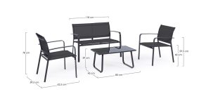 Set mobilier pentru gradina/terasa 4 piese Arent, Bizzotto, otel/textilena 2x1, gri inchis/carbune - imagine 3