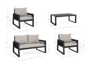 Set mobilier pentru gradina/terasa 4 piese Captiva, Bizzotto, aluminiu/textilena, carbune - imagine 2