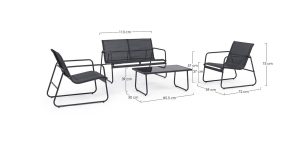 Set mobilier pentru gradina/terasa 4 piese Markus, Bizzotto, otel/textilena 2x1, gri carbune - imagine 2