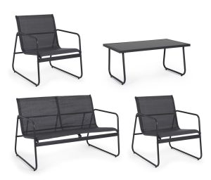 Set mobilier pentru gradina/terasa 4 piese Markus, Bizzotto, otel/textilena 2x1, gri carbune - imagine 4