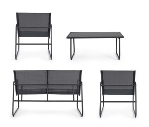 Set mobilier pentru gradina/terasa 4 piese Markus, Bizzotto, otel/textilena 2x1, gri carbune - imagine 6