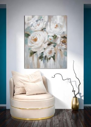 Tablou decorativ Crem Flower , Mauro Ferretti, 80x100 cm, canvas pictat manual, multicolor - imagine 2