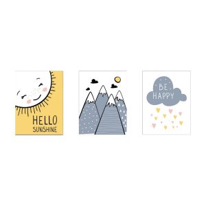 Set 3 tablouri decorative, UDC04, 60% bumbac/40% poliester, Rama de lemn, Multicolor - imagine 5