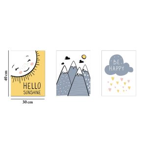 Set 3 tablouri decorative, UDC04, 60% bumbac/40% poliester, Rama de lemn, Multicolor - imagine 6