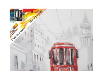 Tablou decorativ Tram -A, Mauro Ferretti, 80x80 cm, canvas pictat manual, multicolor - imagine 2