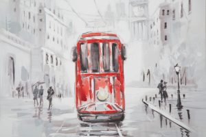 Tablou decorativ Tram -A, Mauro Ferretti, 80x80 cm, canvas pictat manual, multicolor - imagine 6