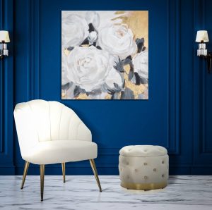 Tablou decorativ White Flowers - A, Mauro Ferretti, 90x90 cm, pictat manual, canvas/lemn de pin - imagine 2