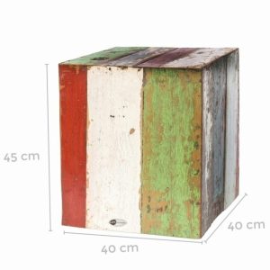 Taburet pentru gradina Calypso, 40 x 40 x 45 cm, lemn de tec reciclat, multicolor - imagine 2