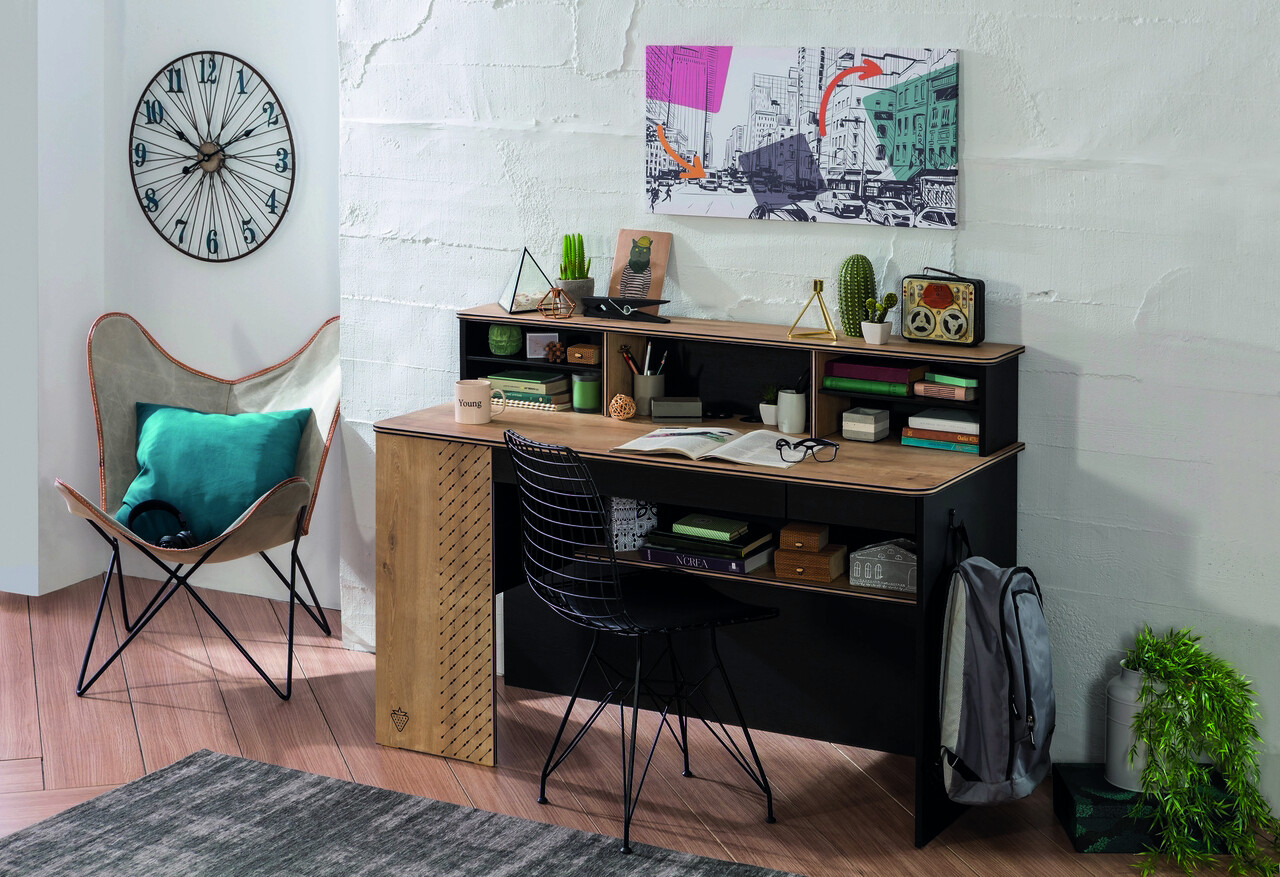 Raft pentru birou, Çilek, Black Large Study Unit, 138x21x21 cm, Multicolor 2 Raft pentru birou, Çilek, Black Large Study Unit, 138x21x21 cm, Multicolor - imagine 2