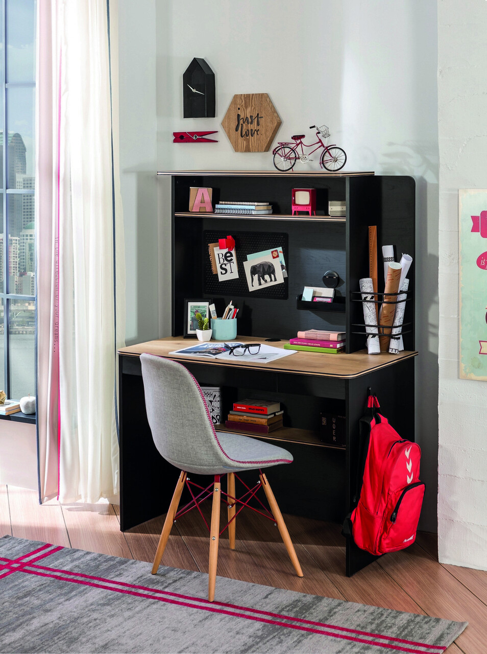 Raft pentru birou, Çilek, Black Small Study Unit, 108x71x29 cm, Multicolor 2 Raft pentru birou, Çilek, Black Small Study Unit, 108x71x29 cm, Multicolor - imagine 2