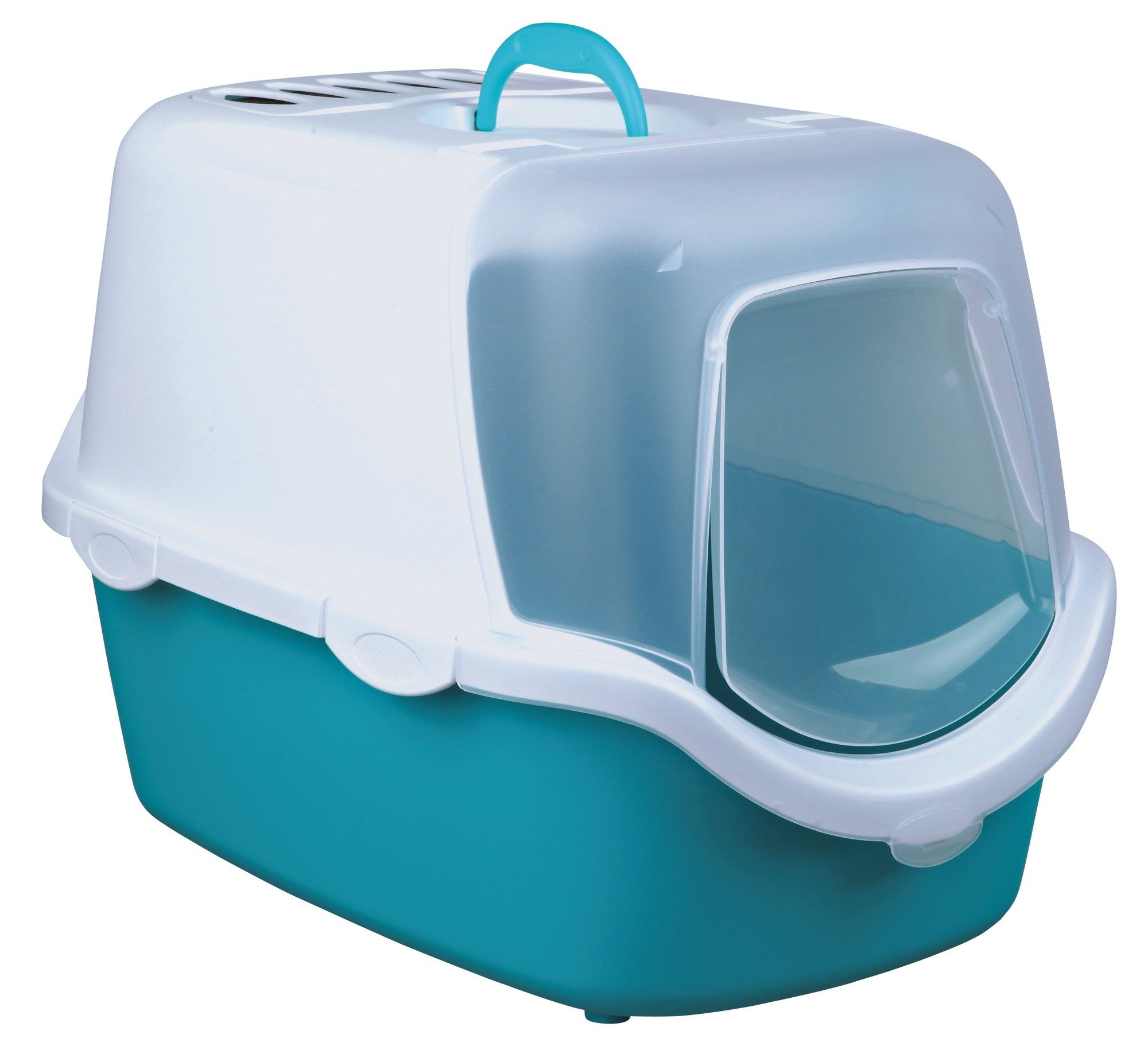 Litiera cu Acoperis Vico 40x40x56 cm Turcoaz cu Alb 40345 1 Litiera cu Acoperis Vico 40x40x56 cm Turcoaz cu Alb 40345