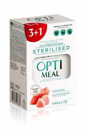 Optimeal Hrana umeda pisici sterilizate - curcan si pui in sos, set 3+1, 4 0,085kg