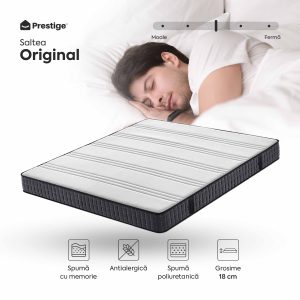 Saltea ORIGINAL, 14+2 Memory, spumă poliuretanică elastică, spumă cu memorie, husă antibacteriană, superortopedică, Grosime 18 cm - imagine 3