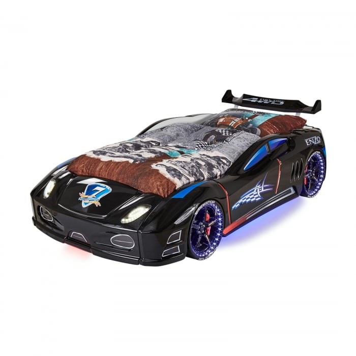 Pat pentru copii masina ENZO, cu leduri, sunet, telecomanda, negru, 90x190 cm 1 Pat pentru copii masina ENZO, cu leduri, sunet, telecomanda, negru, 90x190 cm