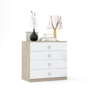 Comoda LINEA 4 sertare Oak Alb Gloss opt.jpg