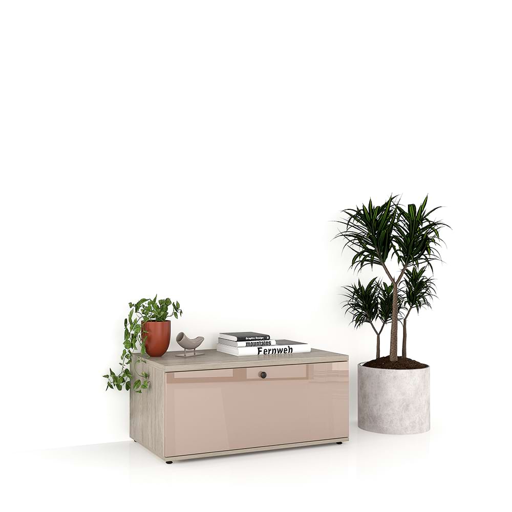Comoda living CUBO 90, 1U, Clasic, Oak, Cappuccino Gloss 1 Comoda TV CUBO 90 Clasic Oak Cappuccino Gloss.jpg