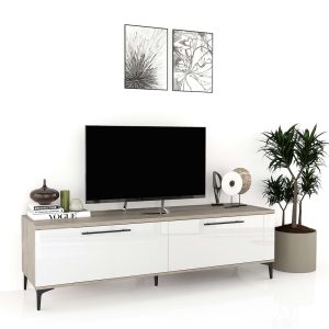 Comoda TV CUBO B180 2 usi Oak Alb Gloss.jpg