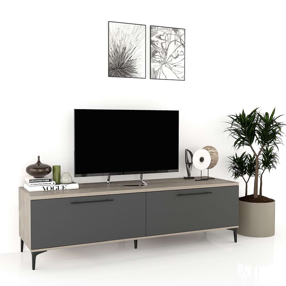 Comoda TV CUBO 180 2U, Italian, Oak, Antracit 1 Comoda TV CUBO B180 2 usi Oak Antracit.jpg
