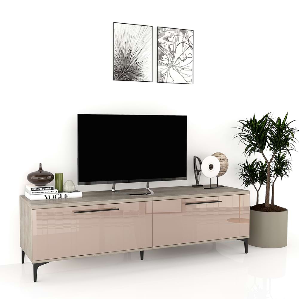 Comoda TV CUBO 180, 2U, Italian, Oak, Cappuccino Gloss 1 Comoda TV CUBO B180 2 usi Oak Cappuccino Gloss.jpg