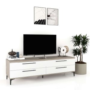 Comoda TV CUBO B180 4 sertare Oak Alb.jpg