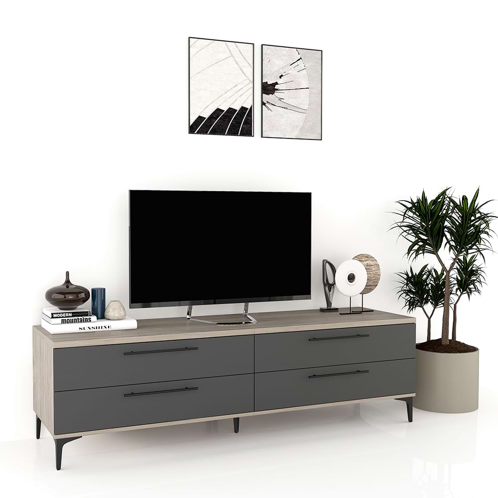 Comoda TV CUBO 180, 4S, Italian, Oak, Antracit 1 Comoda TV CUBO B180 4 sertare Oak Antracit.jpg