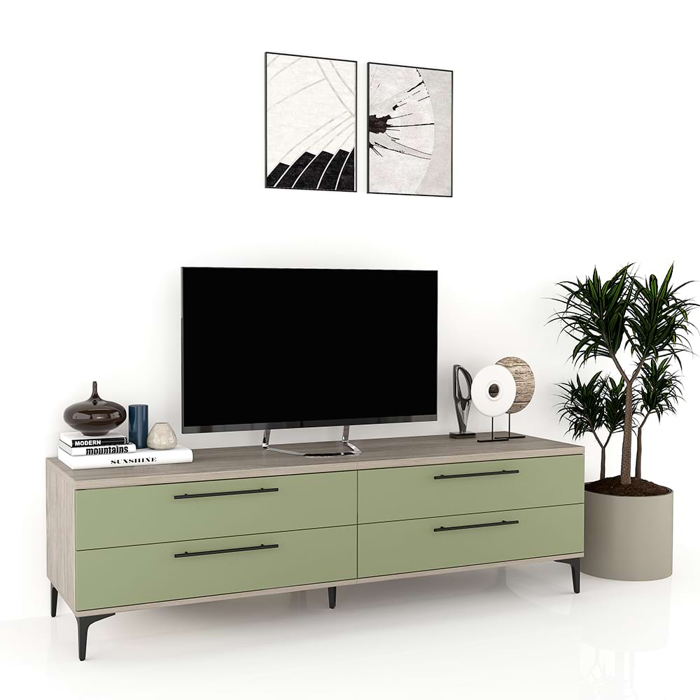 Comoda TV CUBO 180, 4S, Italian, Oak, Pesto 1 Comoda TV CUBO B180 4 sertare Oak Pesto.jpg