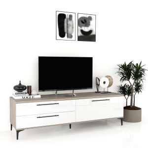 Comoda TV CUBO B180 Oak Alb Gloss.jpg