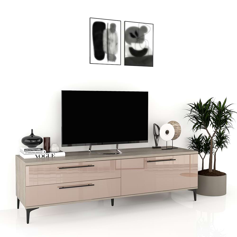 Comoda TV CUBO 180, 1U2S, Italian, Oak, Cappuccino Gloss 1 Comoda TV CUBO B180 Oak Cappuccino Gloss.jpg