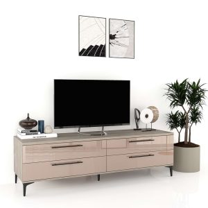 Comoda TV living CUBO 180 4 sertare Oak Cappuccino Gloss.jpg
