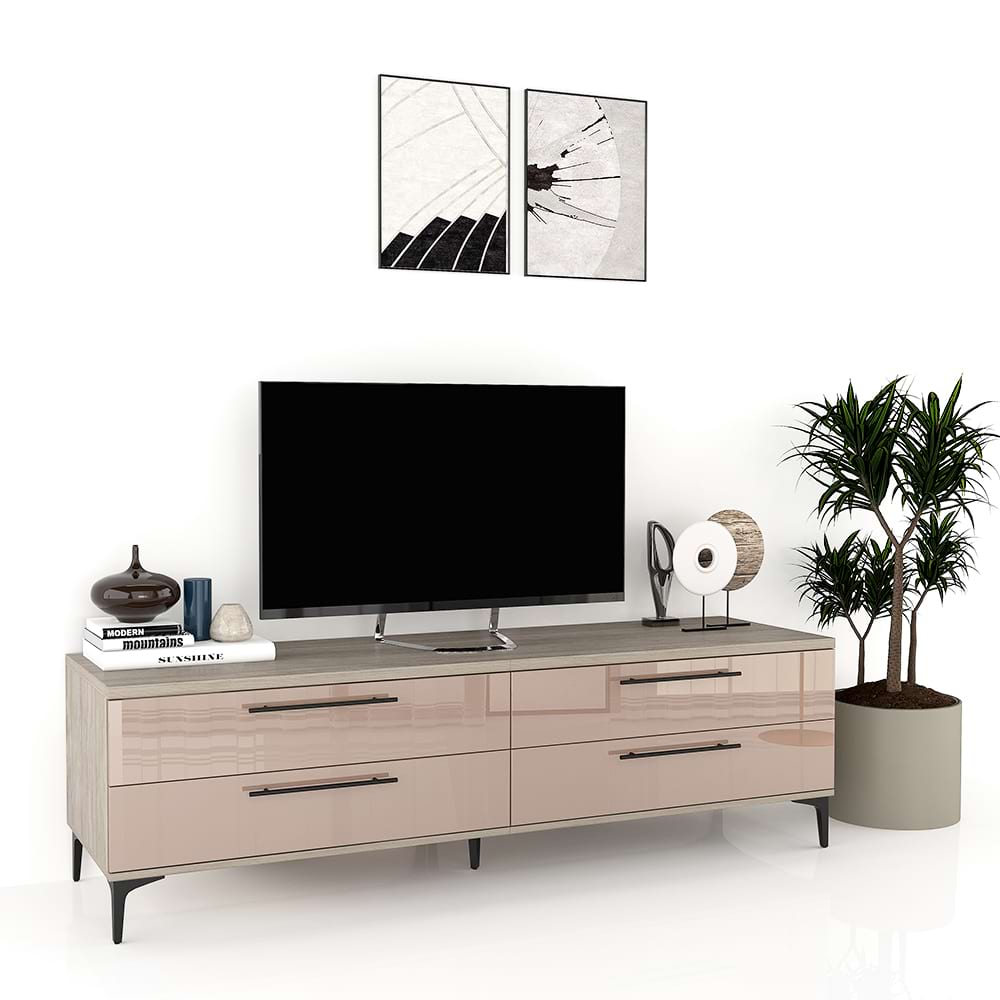 Comoda TV CUBO 180, 4 sertare, Italian, Oak, Cappuccino Gloss 1 Comoda TV living CUBO 180 4 sertare Oak Cappuccino Gloss.jpg