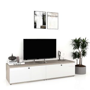Comoda living CUBO 180 2u Clasic Oak Alb Gloss.jpg