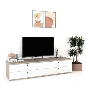 Comoda living CUBO 180 4 sertare Clasic Oak Alb mdmw 3z.jpg