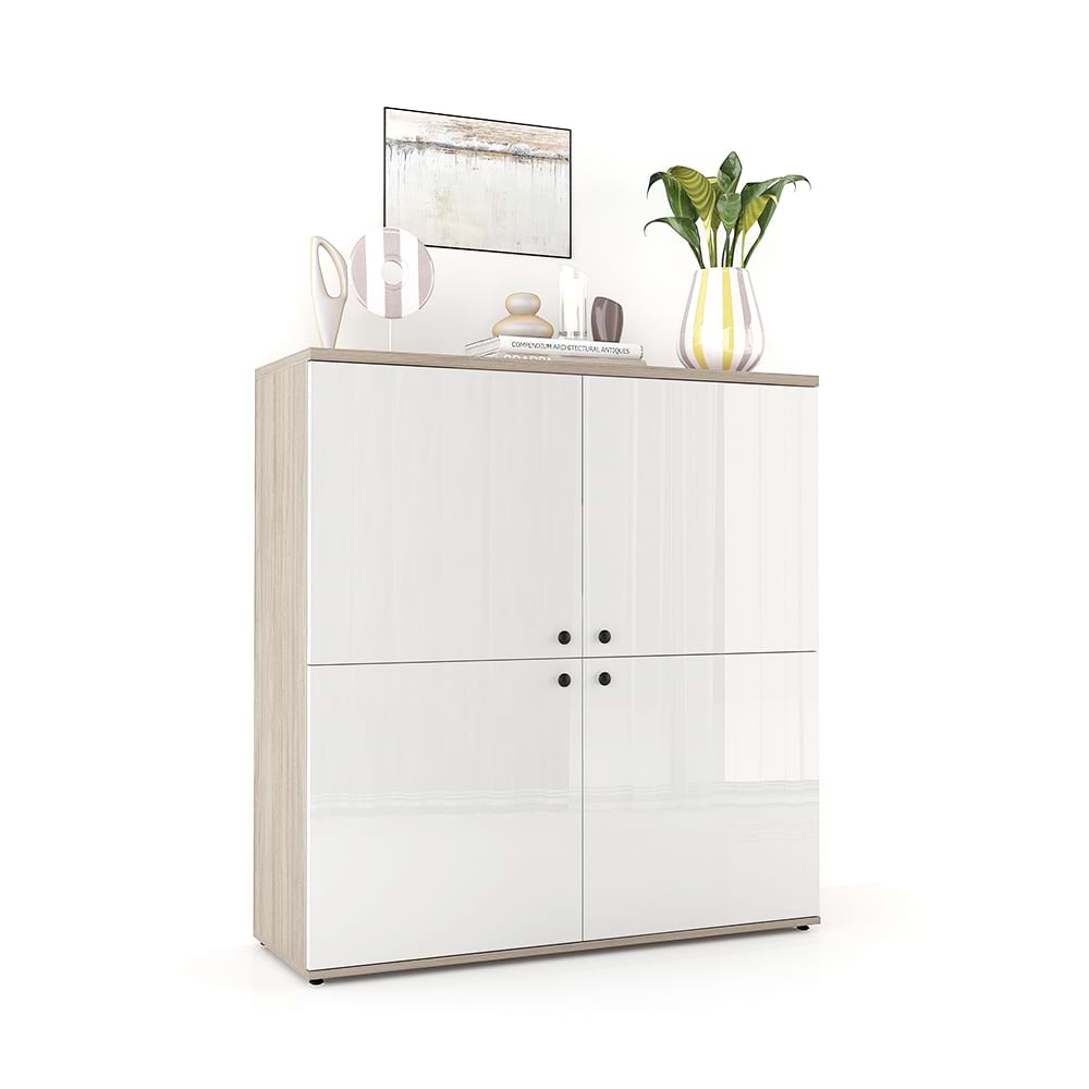 Comoda living CUBO 120, 4U, Clasic, Oak, Alb Gloss 1 Comoda living Cubo 120 4u clasic oak alb gloss g12p 5n.jpg