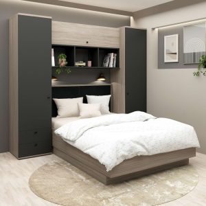 Dormitor RIALTO 1, pat incadrat, Oak, Antracit, Catifea Neagra