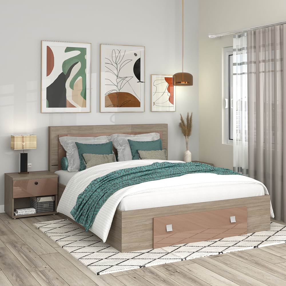 Pat matrimonial PRIMAVERA cu sertar, Oak, Cappuccino Gloss 1 Pat matrimonial PRIMAVERA cu sertar, Oak, Cappuccino Gloss