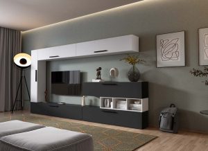 Living Pati 215 - Mobila Sufragerie Gri Antracit + Alb - imagine 2
